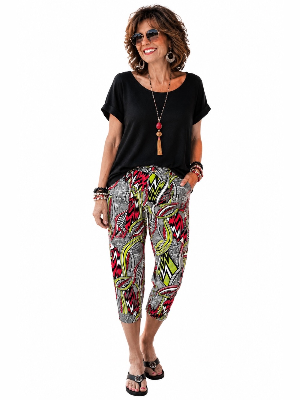 NWOT Masseys Women’s Abstract Denim Capris Cropped Pants Tribal Neon Eclectic
